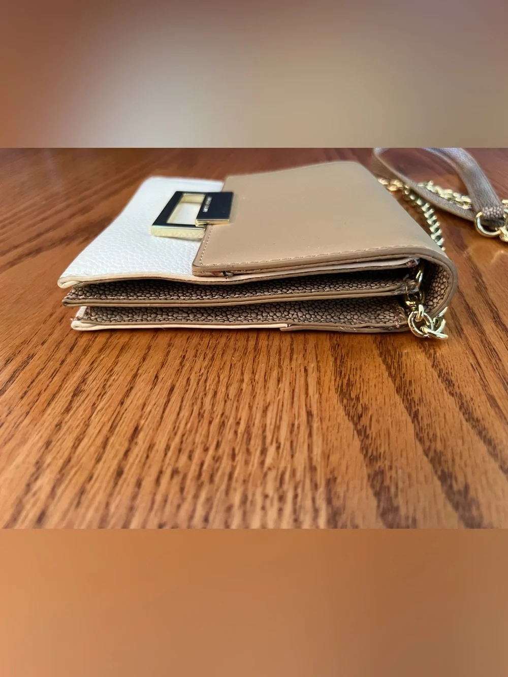 Ivanka Trump Beige and White Two-Tone Crossbody with Gold Chain (KS)